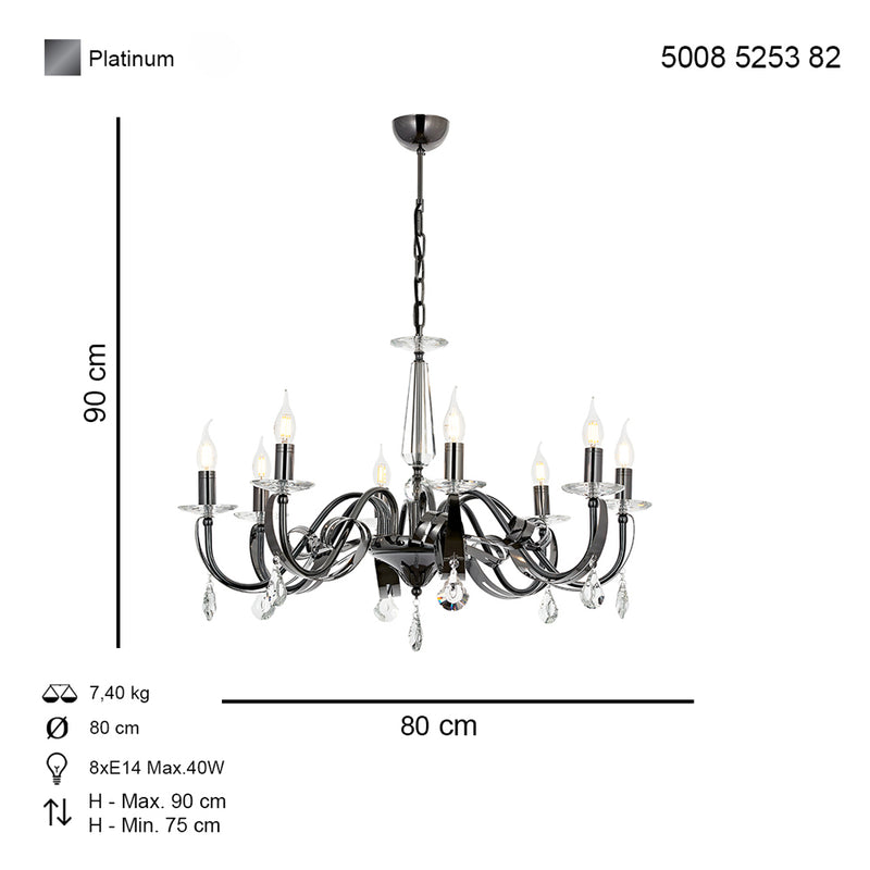Lustra Moderna Karlen Asi Home , 8 brate, 8xE14-40W, fume 5253-82-08