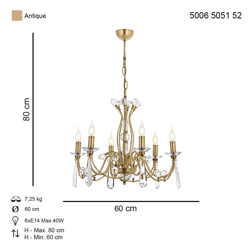 Lustra Cristal Leydi Asi Home , 6 brate, 6xE14-40W, antiq 5051-52-06