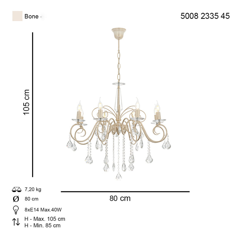 Lustra Moderna Reka Asi Home , 8 brate, 8xE14-40W, crem patina aurie 2335-45-08