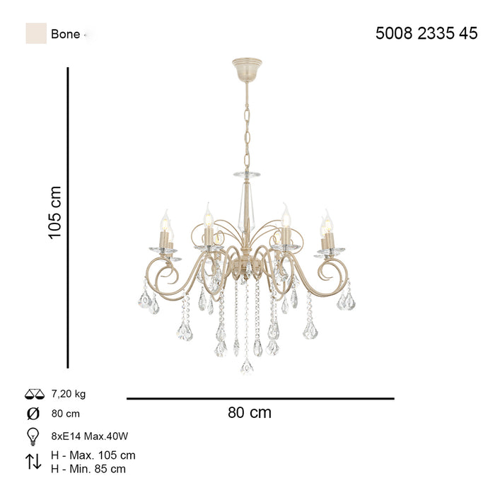 Lustra Moderna Reka Asi Home , 8 brate, 8xE14-40W, crem patina aurie 2335-45-08