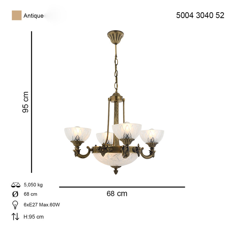 Lustra Clasica Yeni Lost Asi Home , 4 brate, 6xE27-60W, antiq 3040-52-04