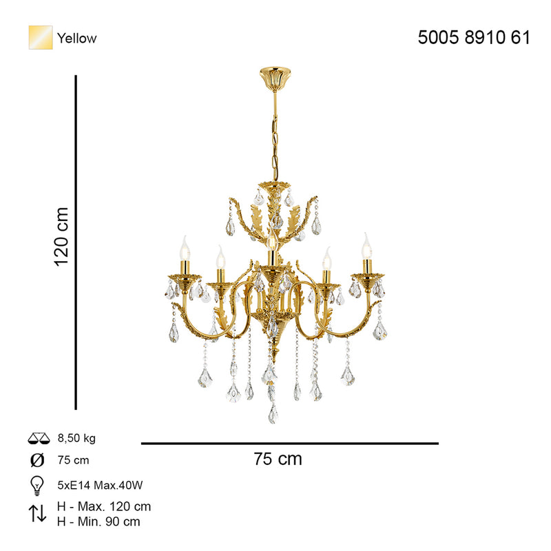 Lustra Cristal Ernesto Asi Home , 5 brate, 5xE14-40W, auriu 8910-61-05