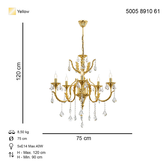 Lustra Cristal Ernesto Asi Home , 5 brate, 5xE14-40W, auriu 8910-61-05