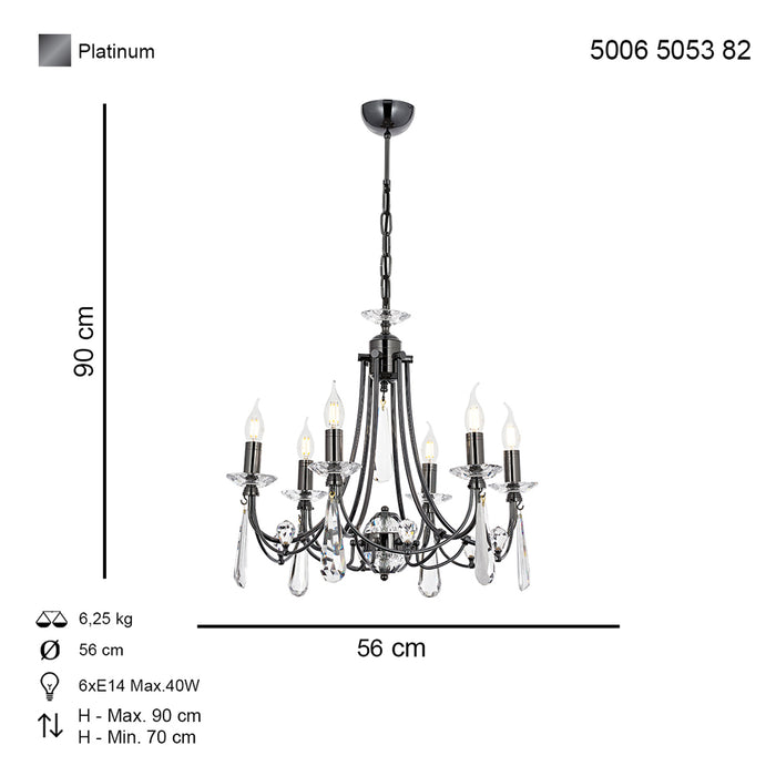 Lustra Cristal Prenses Asi Home , 6 brate, 6xE14-40W, fume 5053-82-06