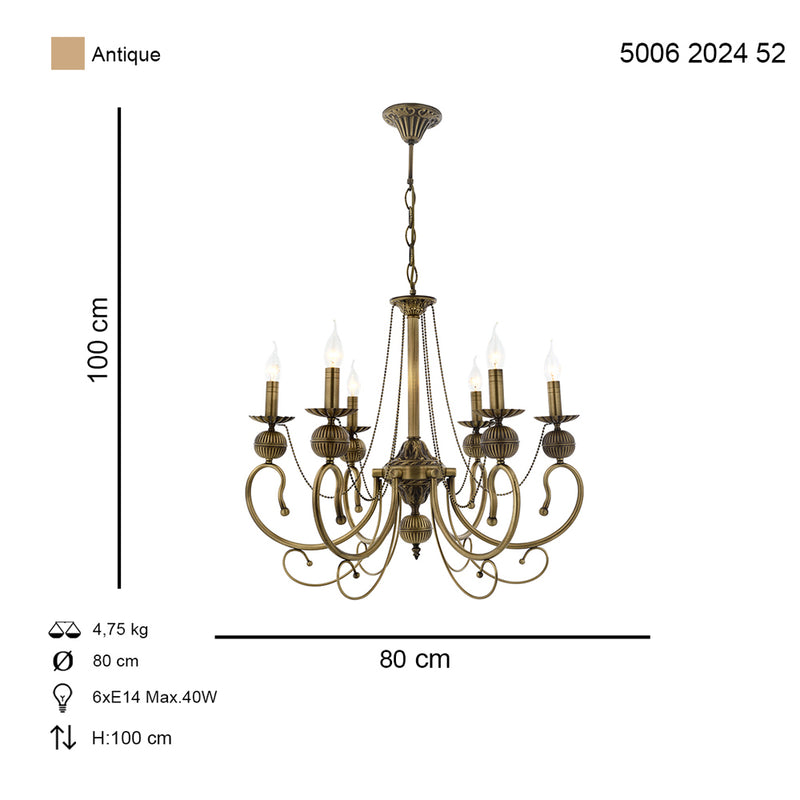 Lustra Moderna Kasgar Asi Home , 6 brate, 6xE14-40W, antiq 2024-52-06