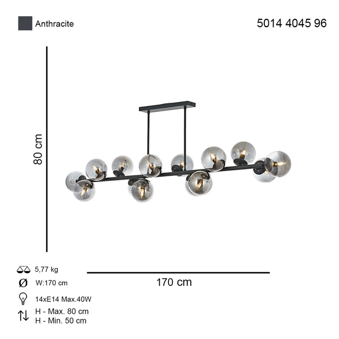 Lustra Moderna Z Sirali Asi Home , 14xE14-40W, antracit 4045-96-14S