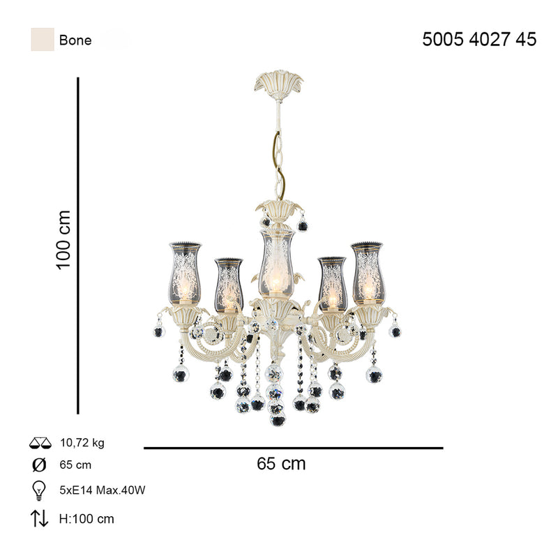 Lustra Cristal Yasmin Asi Home , 5 brate, 5xE14-40W, crem patina aurie 4027-45-05