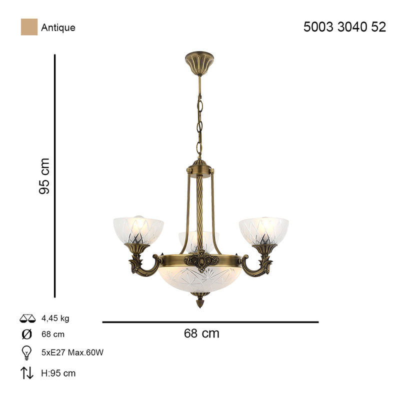 Lustra Clasica Yeni Lost Asi Home , 3 brate, 5xE27-60W, antiq 3040-52-03