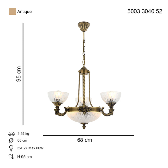 Lustra Clasica Yeni Lost Asi Home , 3 brate, 5xE27-60W, antiq 3040-52-03