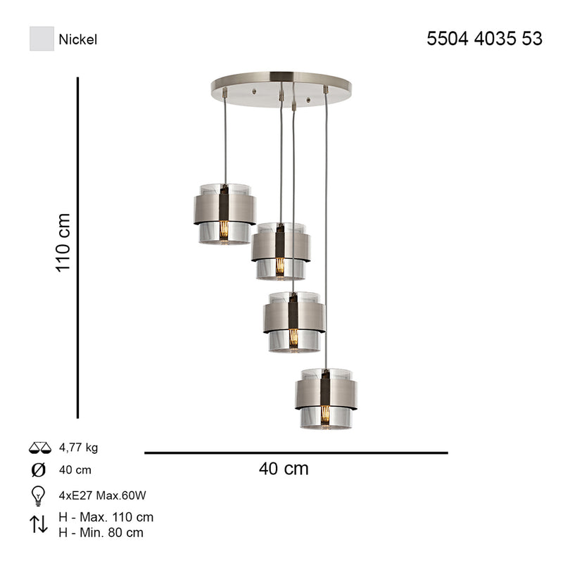 Lustra Moderna Roza Asi Home , 4 brate, 4xE27-60W, crom satinat 4035-53-04