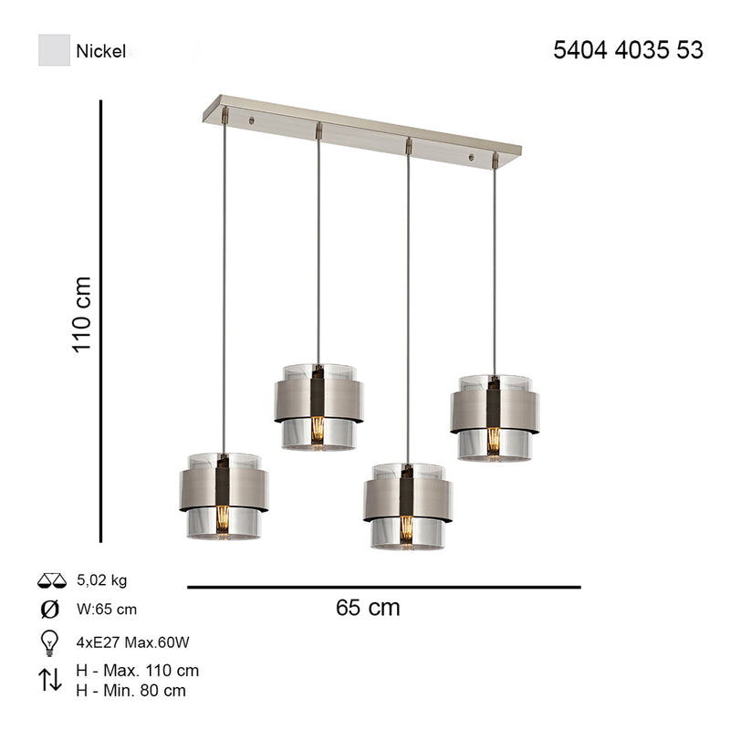 Lustra Moderna Roza Sirali Asi Home , 4 brate, 4xE27-60W, crom satinat 4035-53-04S