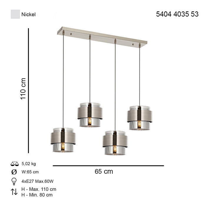 Lustra Moderna Roza Sirali Asi Home , 4 brate, 4xE27-60W, crom satinat 4035-53-04S