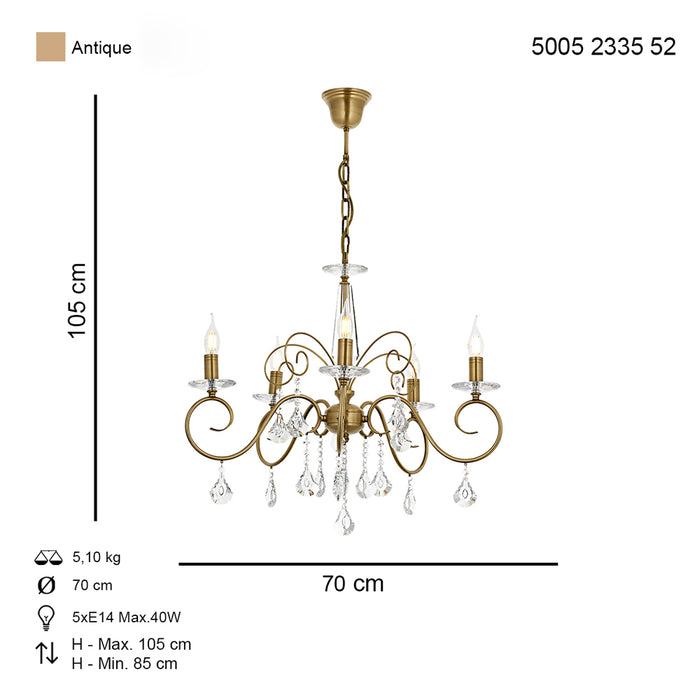 Lustra Moderna Reka Asi Home , 5 brate, 5xE14-40W, antiq 2335-52-05