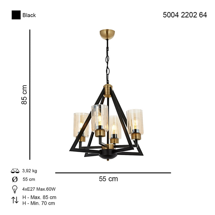 Lustra Moderna Prizma Asi Home , 4 brate, 4xE27-60W, negru 2202-64-04