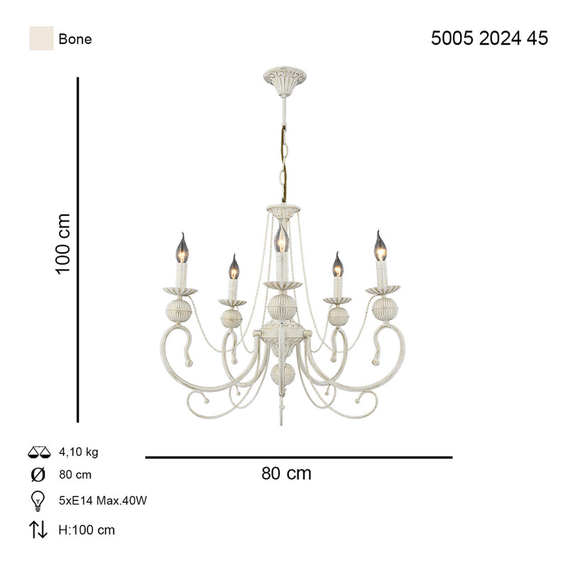 Lustra Moderna Kasgar Asi Home , 5 brate, 5xE14-40W, crem patina aurie 2024-45-05