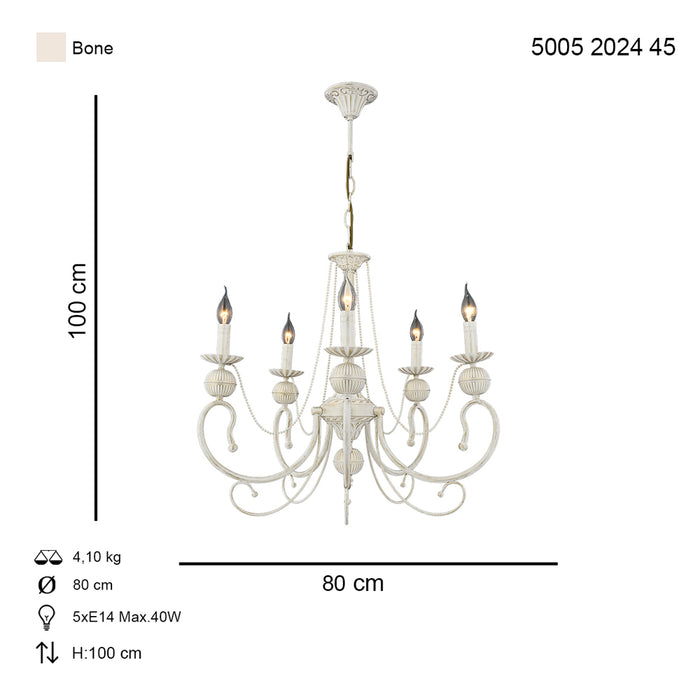 Lustra Moderna Kasgar Asi Home , 5 brate, 5xE14-40W, crem patina aurie 2024-45-05