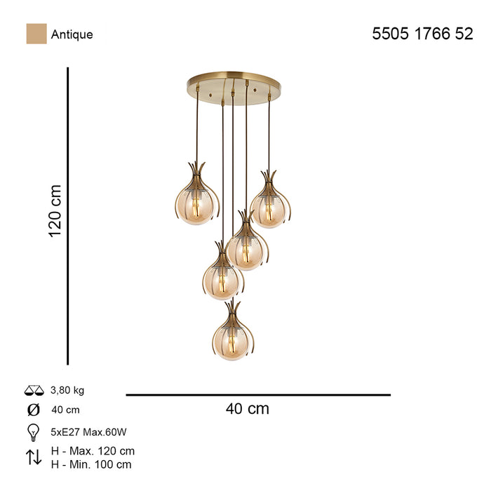 Lustra Moderna Pence Asi Home , 5 brate, 5xE27-60W, antiq 1766-52-05