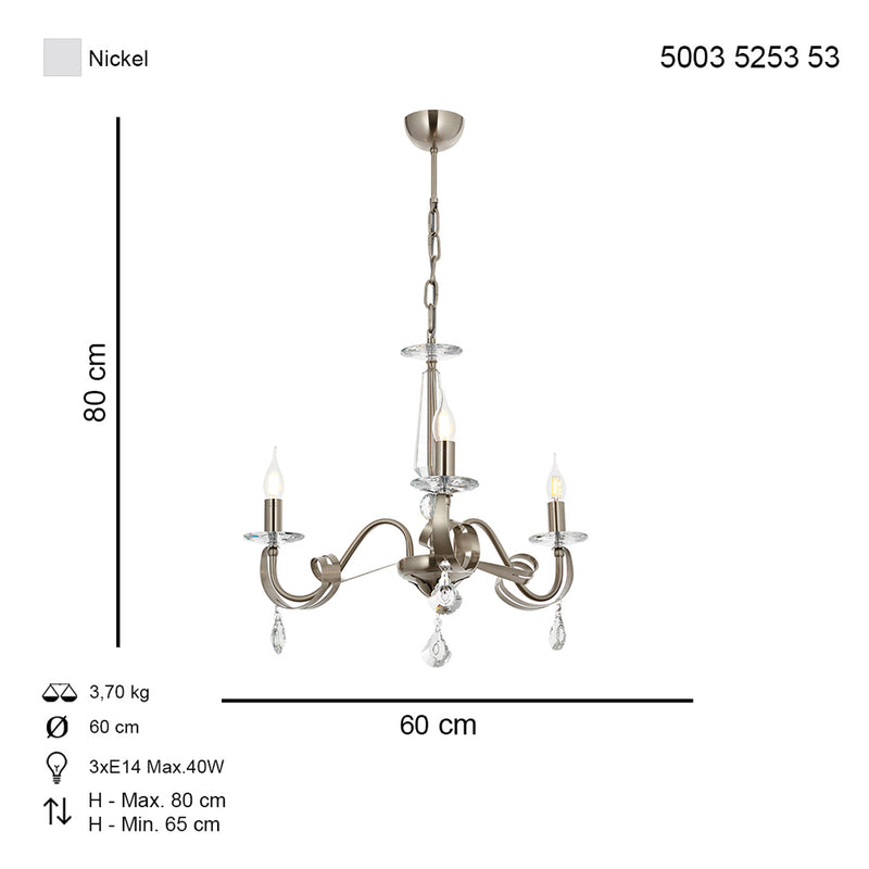 Lustra Moderna Karlen Asi Home , 3 brate, 3xE14-40W, crom satinat 5253-53-03