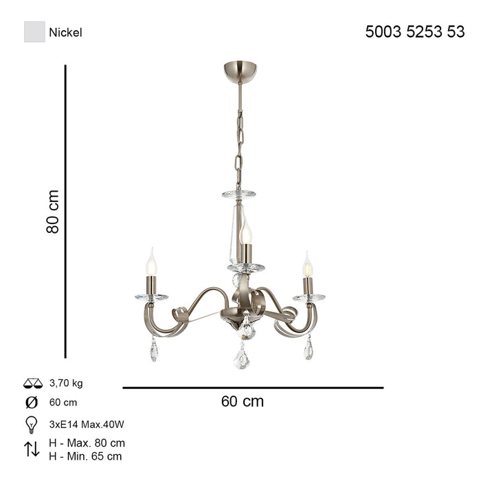 Lustra Moderna Karlen Asi Home , 3 brate, 3xE14-40W, crom satinat 5253-53-03