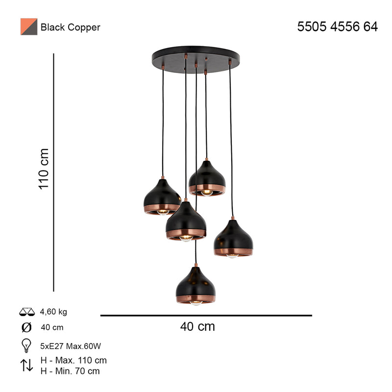 Lustra Moderna Delight Asi Home , 5 brate, 5xE27-60W, negru 4556-64-05