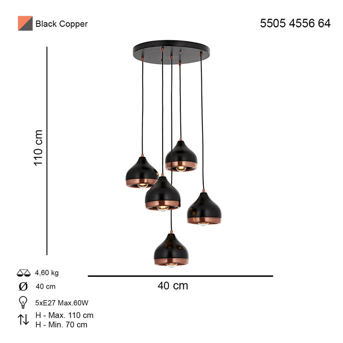Lustra Moderna Delight Asi Home , 5 brate, 5xE27-60W, negru 4556-64-05