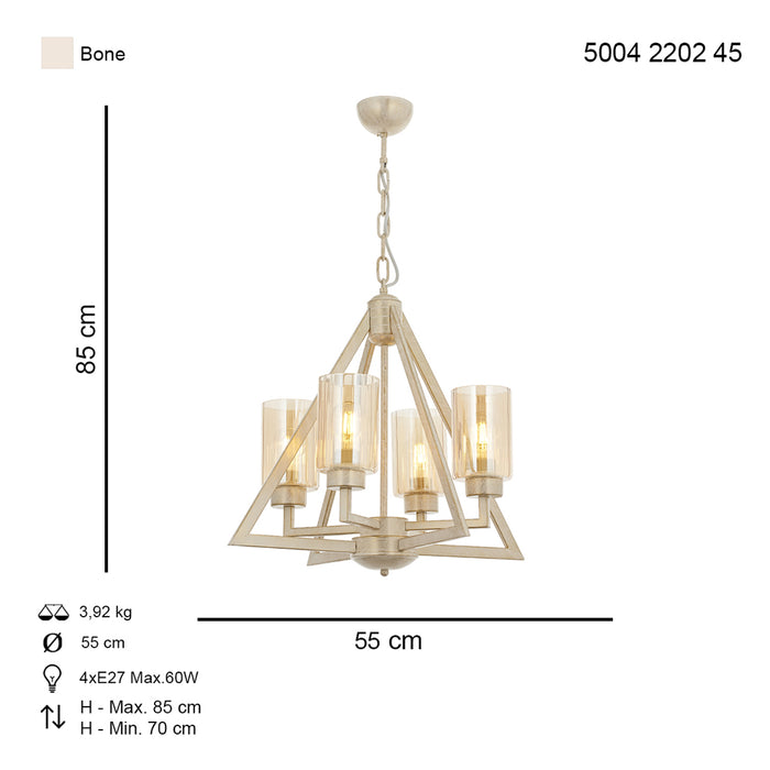 Lustra Moderna Prizma Asi Home , 4 brate, 4xE27-60W, crem patina aurie 2202-45-04