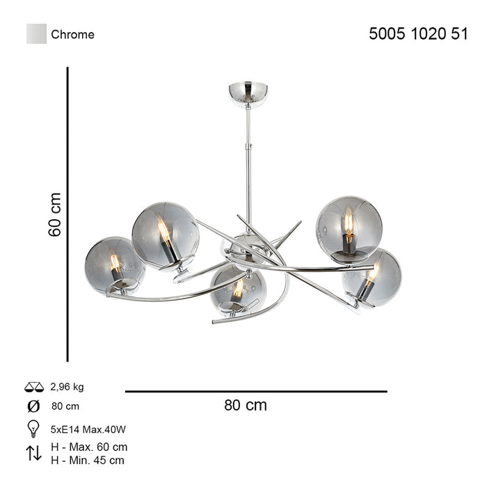 Lustra Moderna Zulay Asi Home  5 brate, 5xE14-40W, crom 1020-51-05