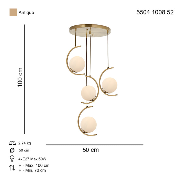 Lustra Moderna Zafra Asi Home  4 brate, 4xE27-60W, antiq 1008-52-04