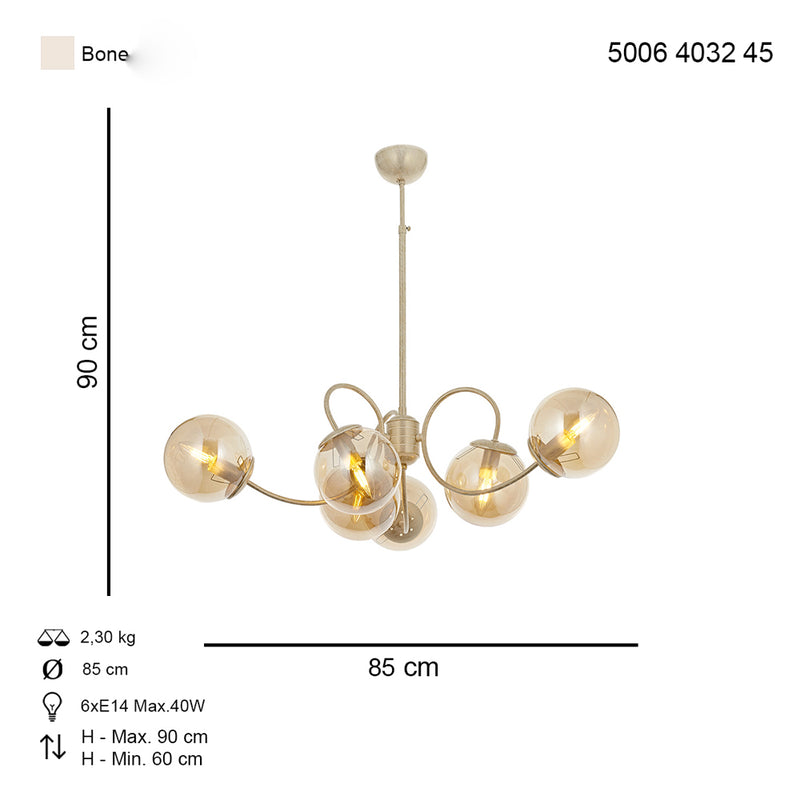 Lustra Moderna Maral Asi Home  6 brate, 6xE14-40W, crem patina aurie 4032-45-06