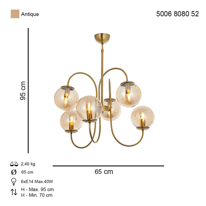 Lustra Moderna Sinir Asi Home  6 brate, 6xE14-40W, antiq 8080-52-06