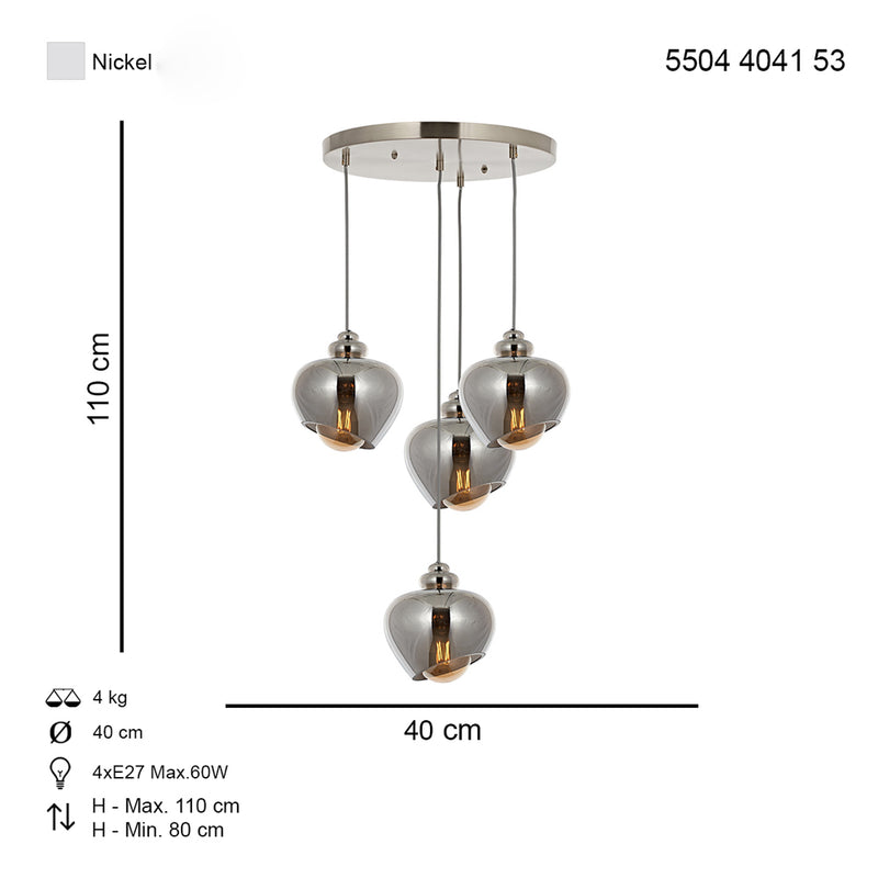 Lustra Moderna Lotus Asi Home  4 brate, 4xE27-60W, crom satinat 4041-53-04