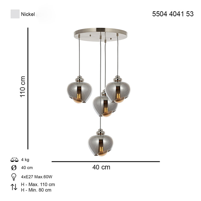Lustra Moderna Lotus Asi Home  4 brate, 4xE27-60W, crom satinat 4041-53-04