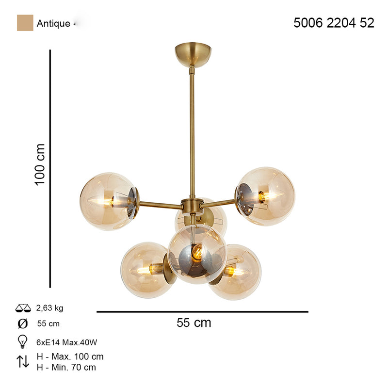 Lustra Moderna Kost Asi Home  6 brate, 6xE14-40W, antiq 2204-52-06
