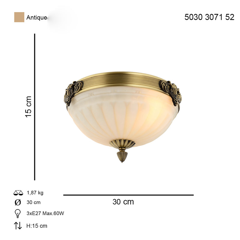 Plafoniera Clasica Mass Asi Home , 30 CM 3xE27-60W, antiq 3071-52-30