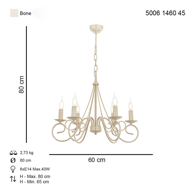 Lustra Moderna Slia Asi Home , 6 brate, 6xE14-40W, crem patina aurie 1460-45-06