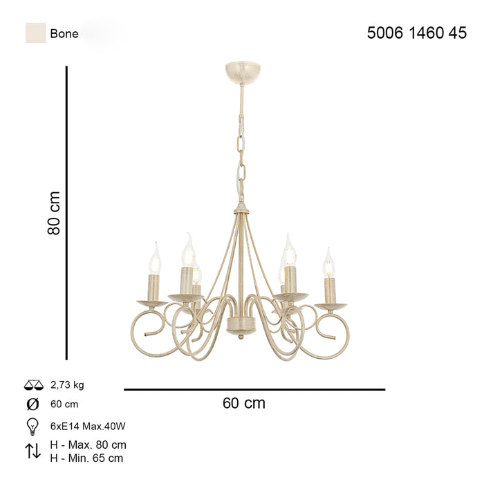 Lustra Moderna Slia Asi Home , 6 brate, 6xE14-40W, crem patina aurie 1460-45-06