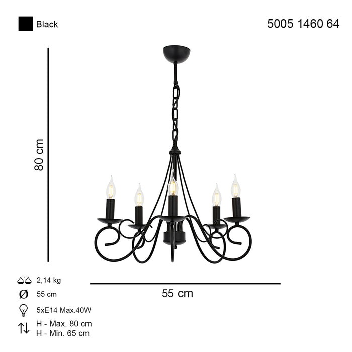 Lustra Moderna Slia Asi Home , 5 brate, 5xE14-40W, negru 1460-64-05