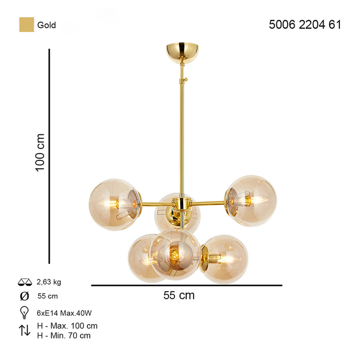 Lustra Moderna Kost Asi Home , 6 brate, 6xE14-40W, auriu 2204-61-06