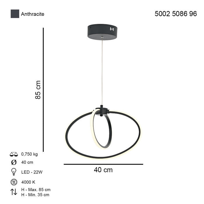 Lustra LED Varna Asi Home, LED 2xLED-22W, antracit, lumina naturala 5086-96-02L