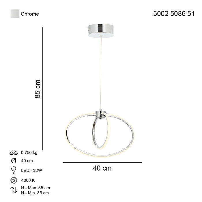 Lustra LED Varna Asi Home, LED 2xLED-22W, crom, lumina naturala 5086-51-02L