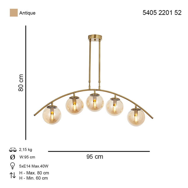Lustra Moderna Ozen Sirali Asi Home , 5 brate, 5xE14-40W, antiq 2201-52-05S