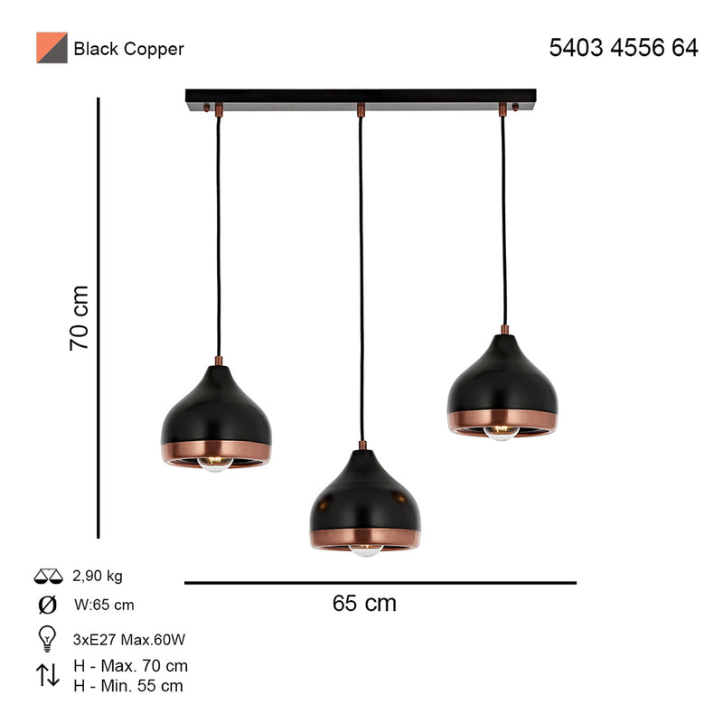 Lustra Moderna Delight Sirali Asi Home , 3 brate, 3xE27-60W, negru 4556-64-03S