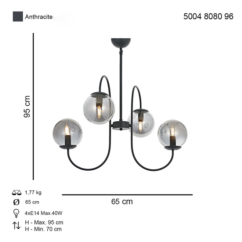 Lustra Moderna Sinir Asi Home , 4 brate, 4xE14-40W, negru 8080-96-04