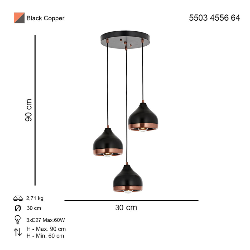 Lustra Moderna Delight Asi Home , 3 brate, 3xE27-60W, negru 4556-64-03
