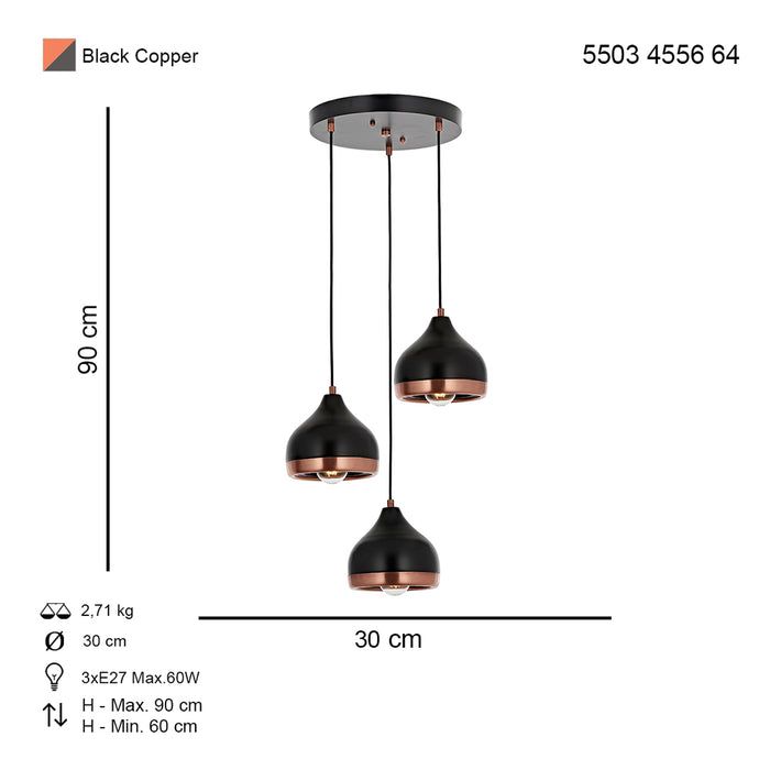 Lustra Moderna Delight Asi Home , 3 brate, 3xE27-60W, negru 4556-64-03