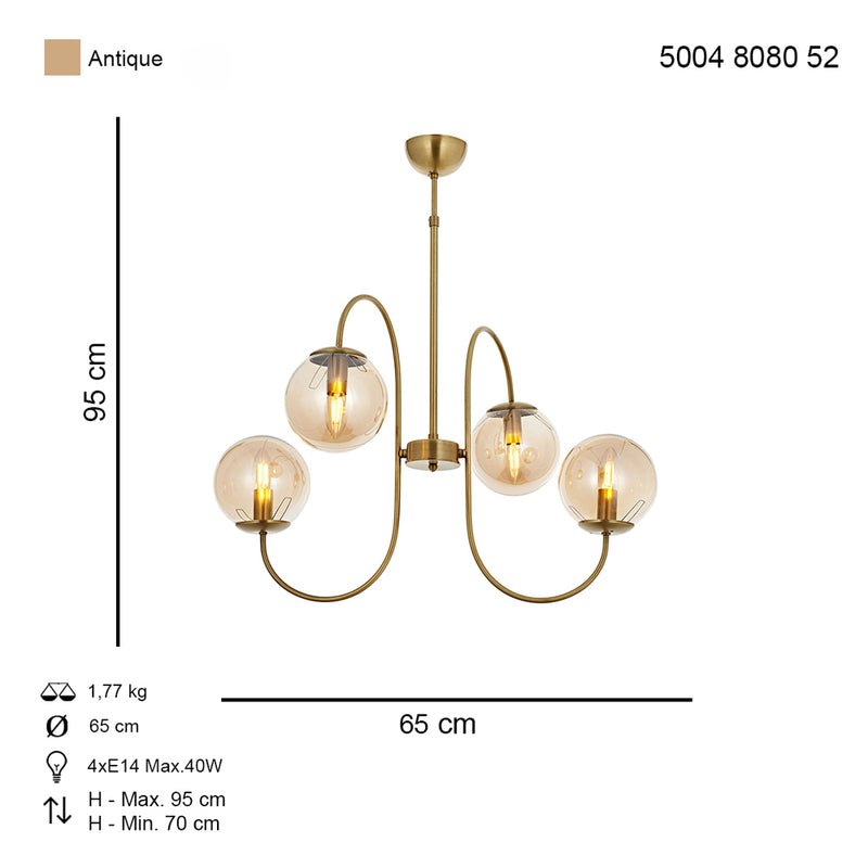 Lustra Moderna Sinir Asi Home , 4 brate, 4xE14-40W, antiq 8080-52-04