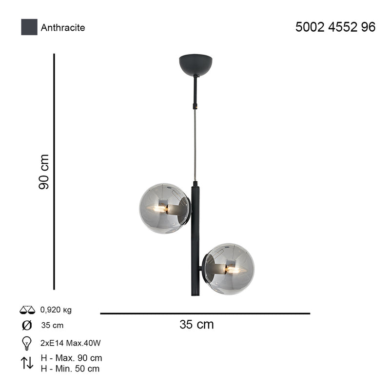 Lustra Moderna Eylul Asi Home , 2xE14-40W, antracit 4552-96-02