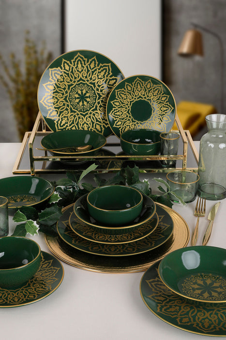 Set Vesela 24 Piese, Asi Home Olive Gold, Ceramica, Verde/Auriu