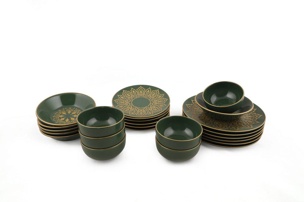 Set Vesela 24 Piese, Asi Home Olive Gold, Ceramica, Verde/Auriu