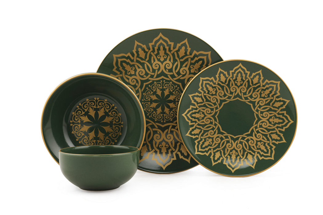 Set Vesela 24 Piese, Asi Home Olive Gold, Ceramica, Verde/Auriu